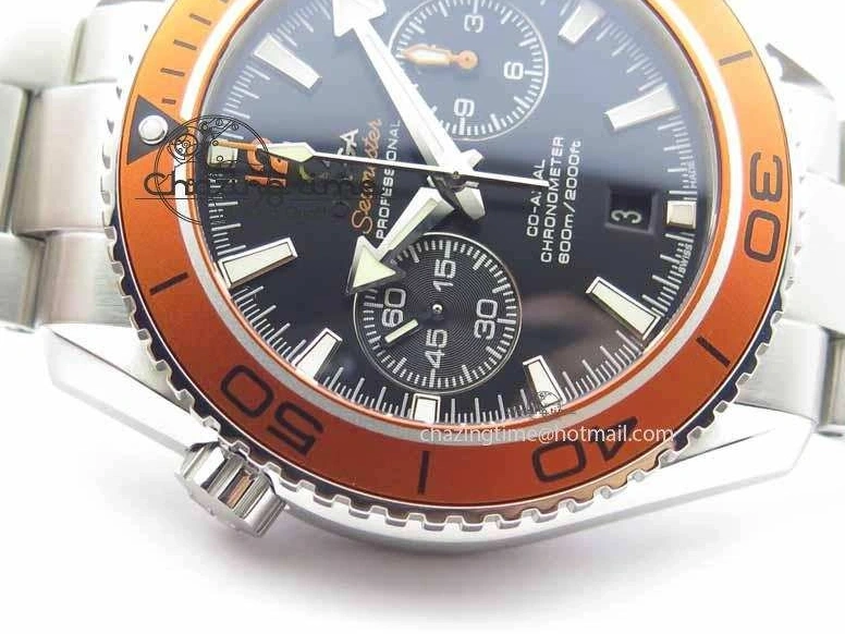 0423 Sophisticated Planet Ocean Master Chronometer Chrono SS OM 1:1 Best Edition Orange On SS Bracelet A 8156